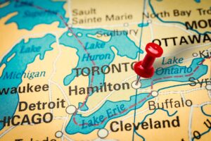 A map of showing Hamilton, Ontario